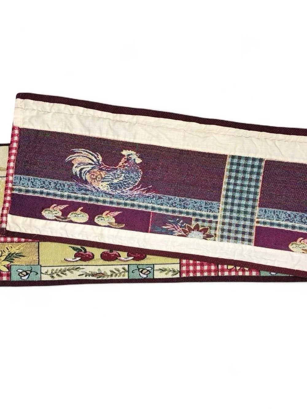 Vintage Rooster Sun Flower Plaid Cottage Farmhouse Table Runner